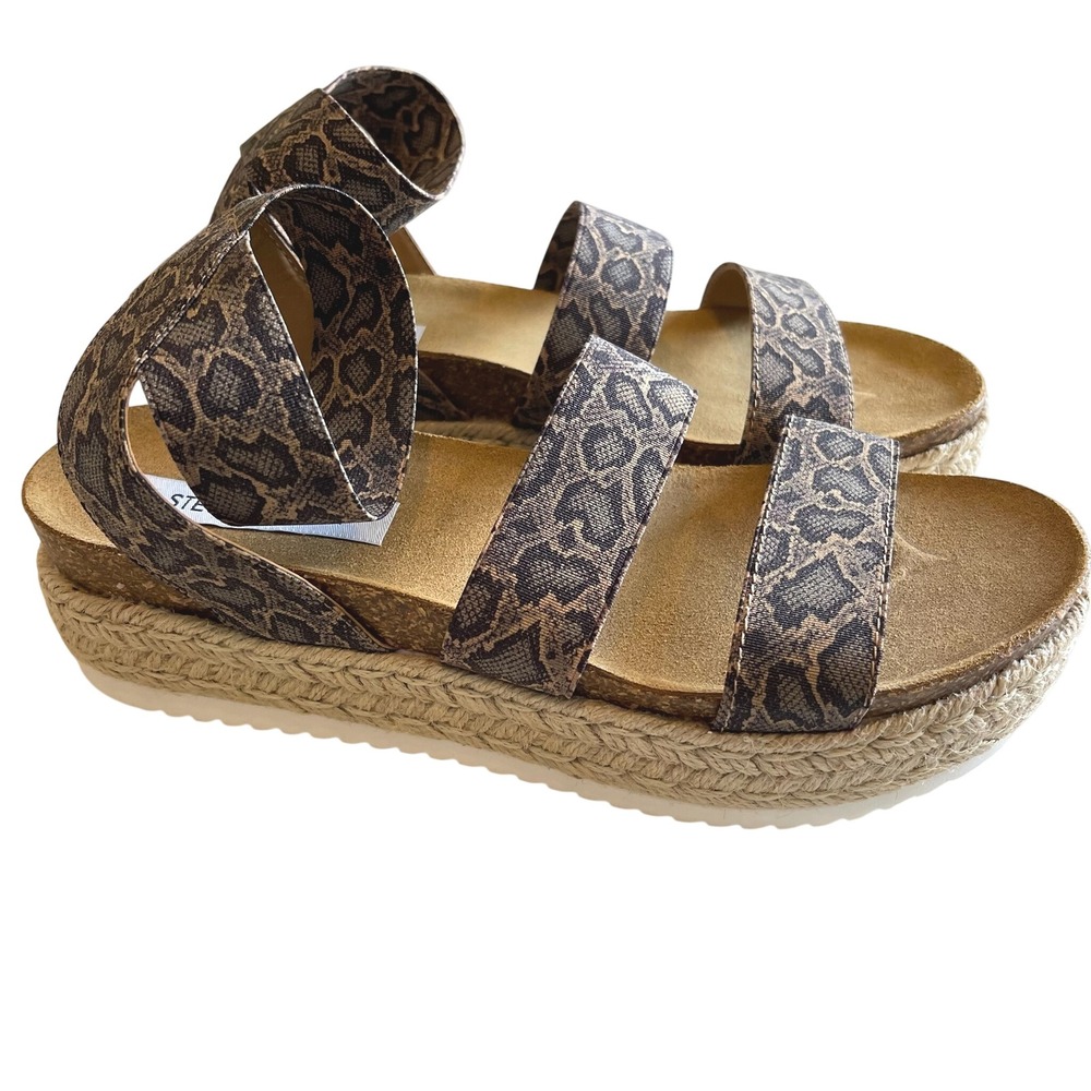 Steve Madden Kimmie Blu Snake Flatform Espadrille Sandals Brown Tan Mens 9